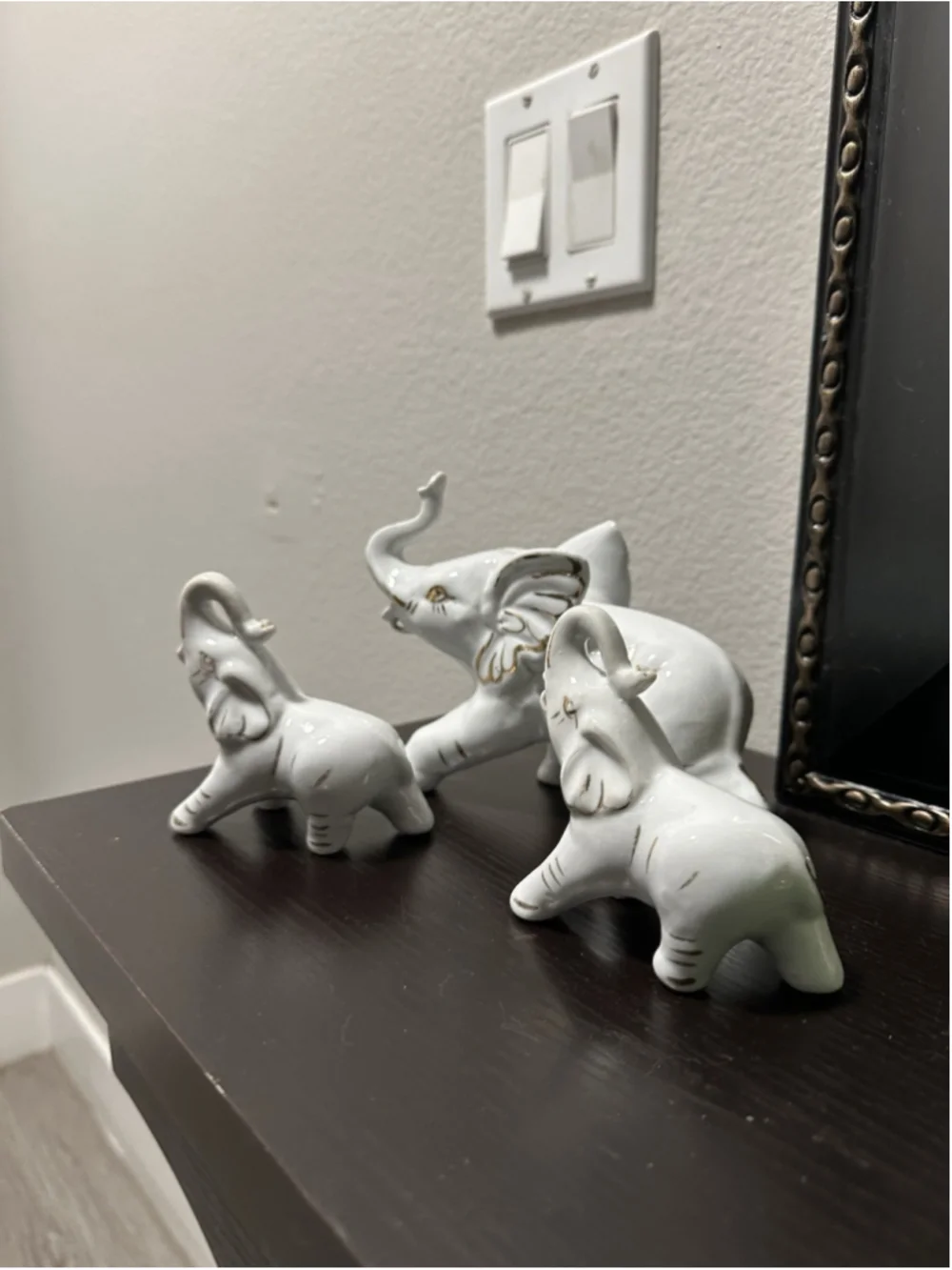Set of 3 White Porcelain Elephant Figurines with Gold Accents - Figurine Set